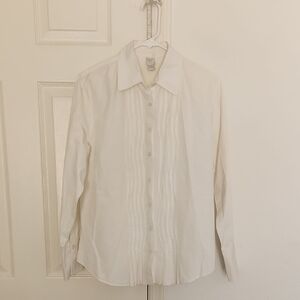 Garnet Hill 100% Cotton Button Down Pleated Detail Off White Size 14